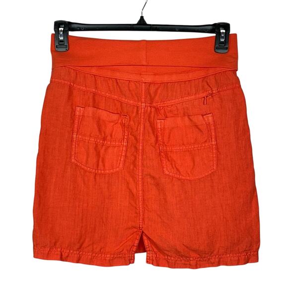 Athleta SZ 2 Lima Linen Skirt Fold-Over Stretch Waist Pockets Slit Coral Sunset - Picture 3 of 8
